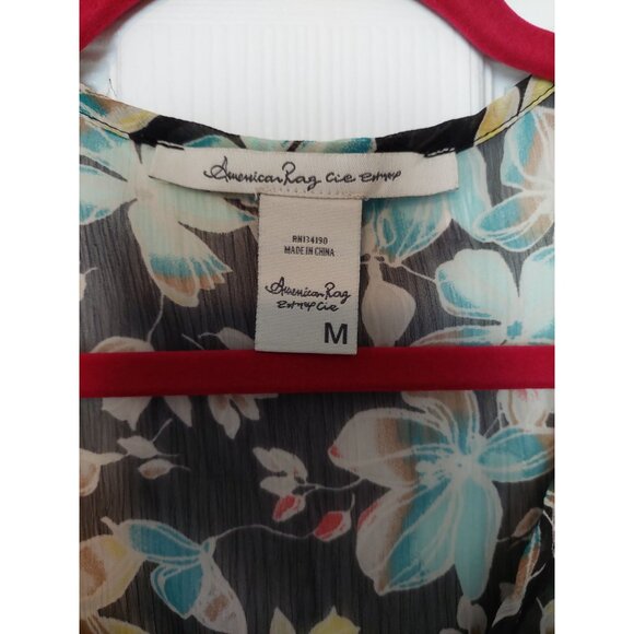 American Rag Cie Womens Sheer Floral Blouse With 3/4 Sleeves Size M - Picture 2 of 3